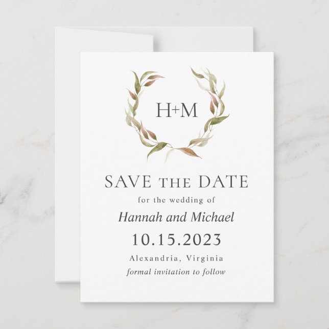 Autumn Laurel Wreath Save the Date with Photo (Front)