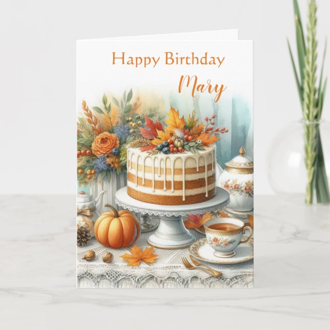 Autumn Layer Cake Cosy Fall Birthday  Card (Front)
