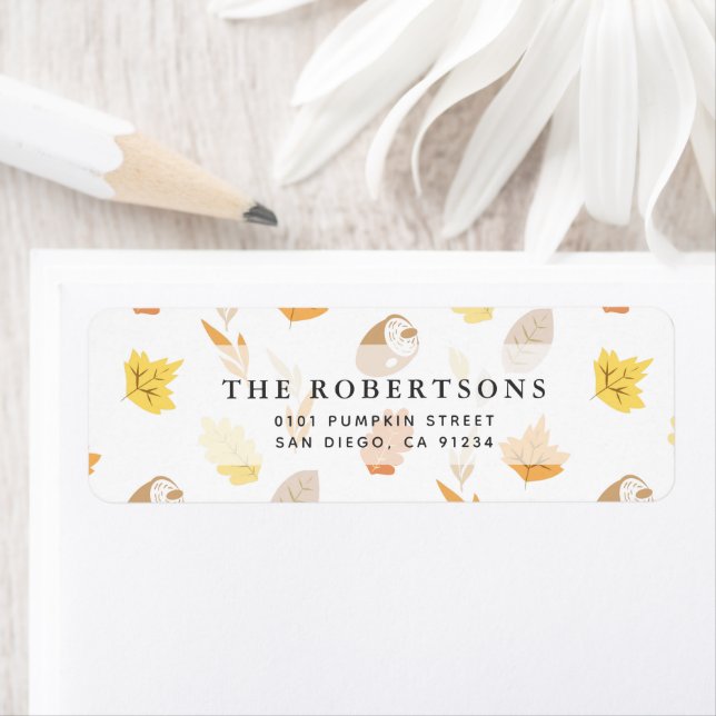 Autumn Leaf & Acorn Pattern Cream Address (Insitu)