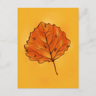 Autumn Leaf And Ants In Yellow Orange Postcard