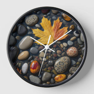 Autumn Leaf and Natural Pebbles - Minimalist Natur Clock