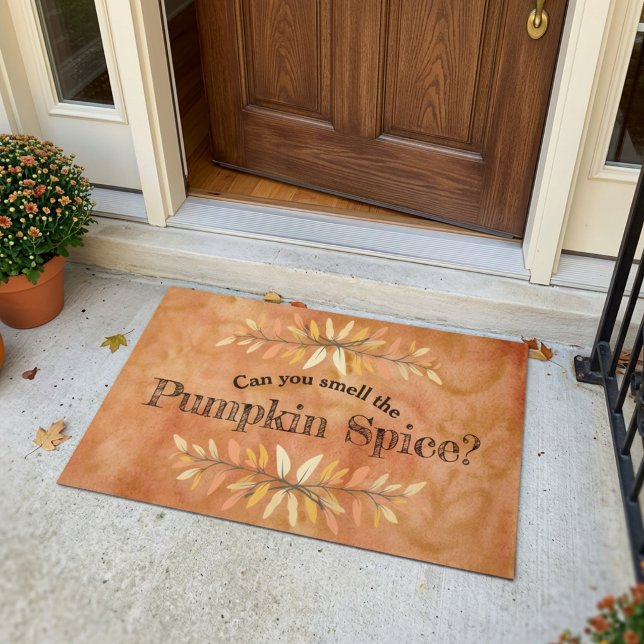 Autumn Leaf Borders Pumpkin Spice Welcome Custom Doormat (An entryway door mat that gives a hint to the autumn season and favorite smell. )