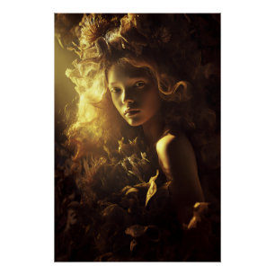 Autumn Leaf Cocoon Girl Golden Glow Poster