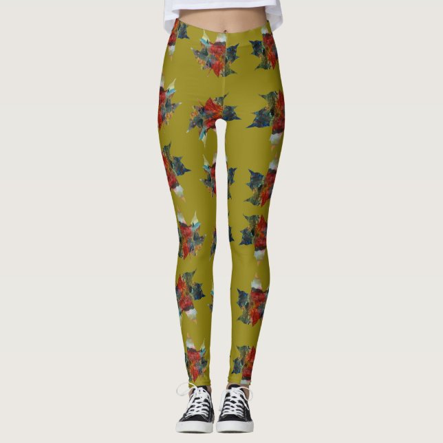 Autumn Leaf, Colorful Foliage Custom  Leggings (Front)