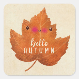 Autumn Leaf Cute Halloween Thanksgiving Fall Decor Square Sticker