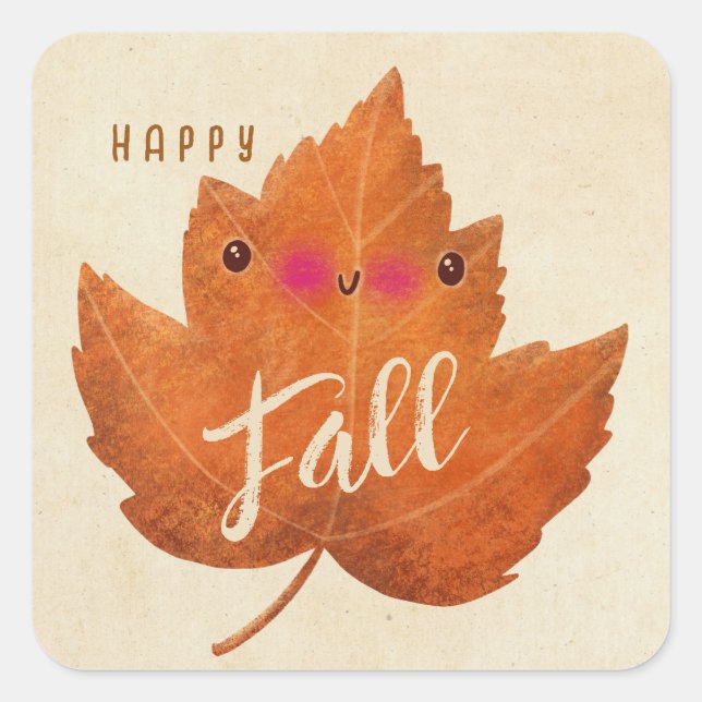 Autumn Leaf Cute Halloween Thanksgiving Fall Square Sticker (Front)