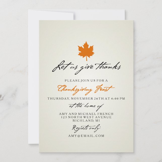 Autumn Leaf Elegant Thanksgiving Party Invitation (Front)