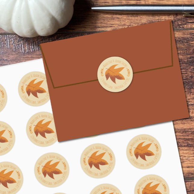Autumn Leaf Fall Couple Return Address Stickers (Creator Uploaded)