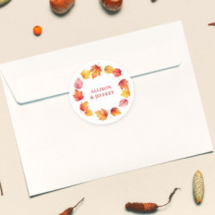 Autumn Leaf Fall Modern Wedding Burnt Rust Classic Round Sticker