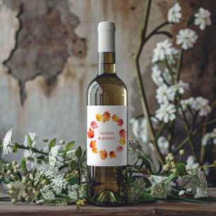 Autumn Leaf Fall Modern Wedding Burnt Rust Wine Label