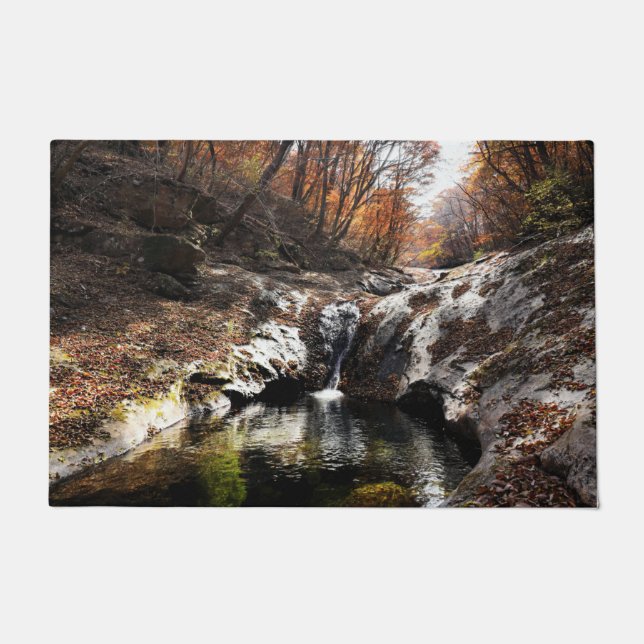 Autumn Leaf Foliage and Waterfall Floor Mat (Front)