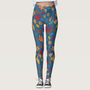 Autumn Leaf Foliage Blue Leggings