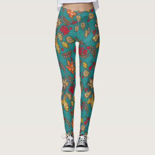Autumn Leaf Foliage Teal Leggings