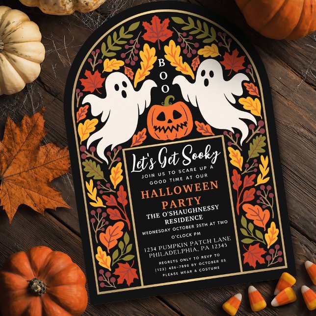 Autumn Leaf Ghost Halloween Party Arch Invitation (Creator Uploaded)