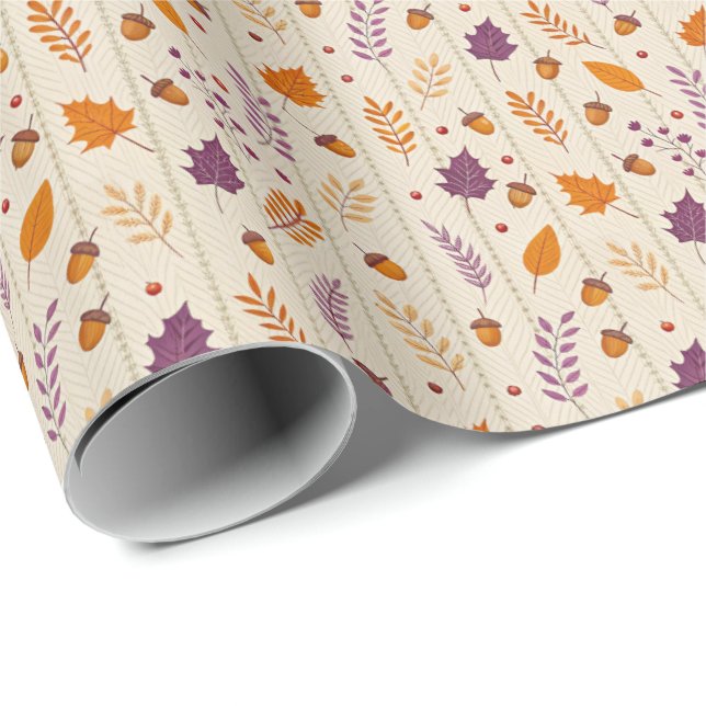 Autumn Leaf Gift Wrap in Soft Lavender and Rust (Roll Corner)