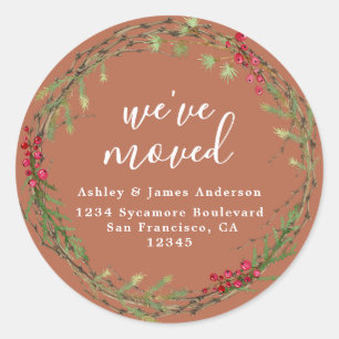 Autumn Leaf Greenery We’ve Moved Address Classic Round Sticker