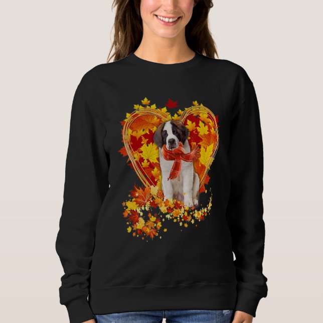 Autumn Leaf Heart Saint Bernard Scarf Fall Sweatshirt (Front)