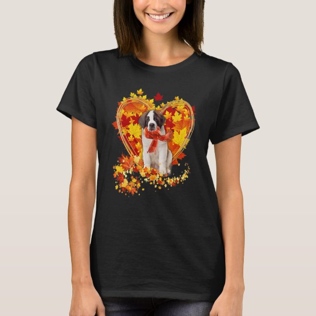 Autumn Leaf Heart Saint Bernard Scarf Fall T-Shirt (Front)