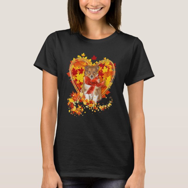 Autumn Leaf Heart Shetland Sheepdog Scarf Fall T-Shirt (Front)