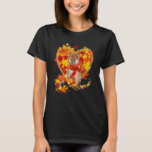 Autumn Leaf Heart Shiba Inu Scarf Fall T-Shirt