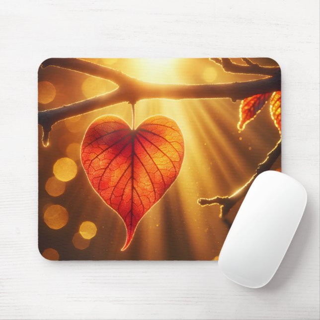 Autumn Leaf Heart With Sun Glow Mouse Mat (With Mouse)