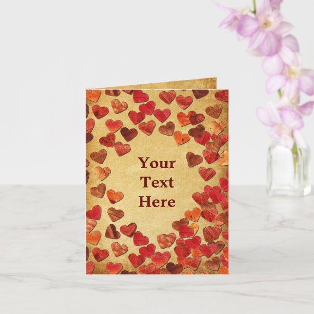 Autumn Leaf Hearts On Old Paper Card (Orchid)