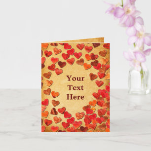 Autumn Leaf Hearts On Old Paper Card