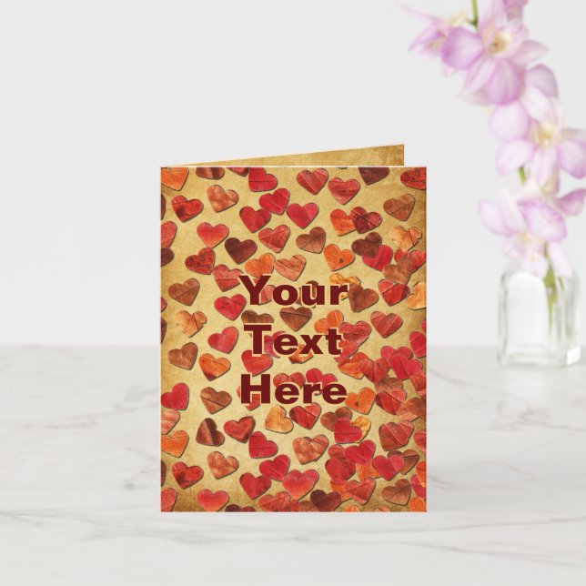 Autumn Leaf Hearts On Old Paper Card (Orchid)