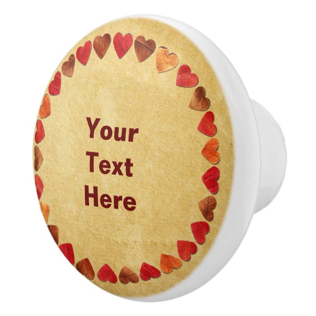 Autumn Leaf Hearts On Old Paper Ceramic Knob (Right)