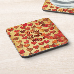 Autumn Leaf Hearts On Old Paper Coaster