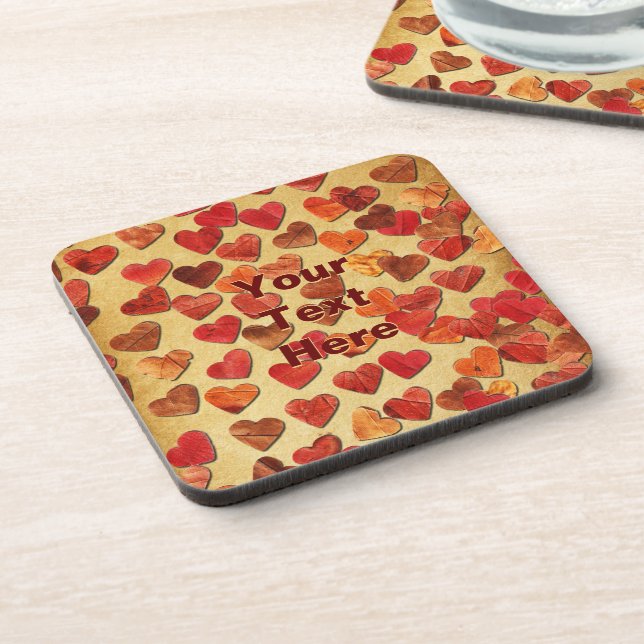 Autumn Leaf Hearts On Old Paper Coaster (Left Side)