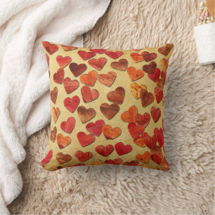 Autumn Leaf Hearts On Old Paper Cushion