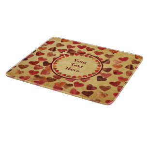 Autumn Leaf Hearts On Old Paper Cutting Board