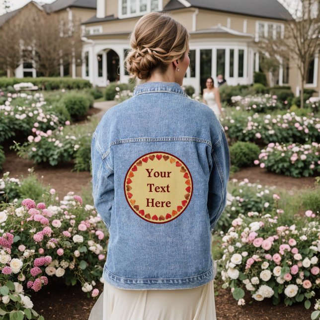 Autumn Leaf Hearts On Old Paper Denim Jacket (Wedding Back)