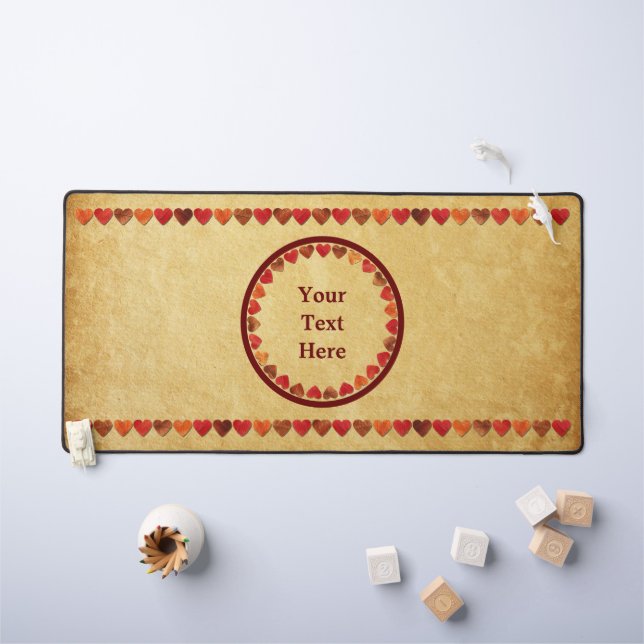 Autumn Leaf Hearts On Old Paper Desk Mat (Kids Table)