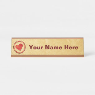 Autumn Leaf Hearts On Old Paper Desk Name Plate