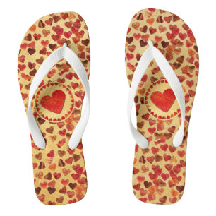 Autumn Leaf Hearts On Old Paper Flip Flops
