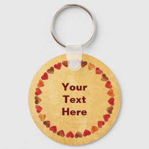 Autumn Leaf Hearts On Old Paper Key Ring