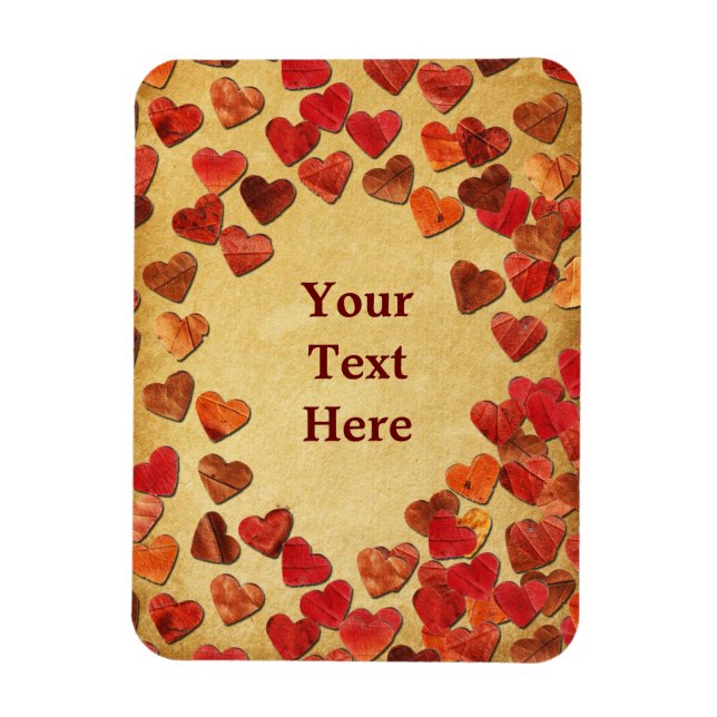 Autumn Leaf Hearts On Old Paper Magnet (Vertical)