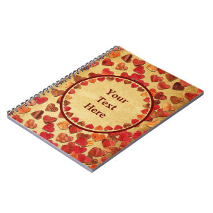 Autumn Leaf Hearts On Old Paper Notebook