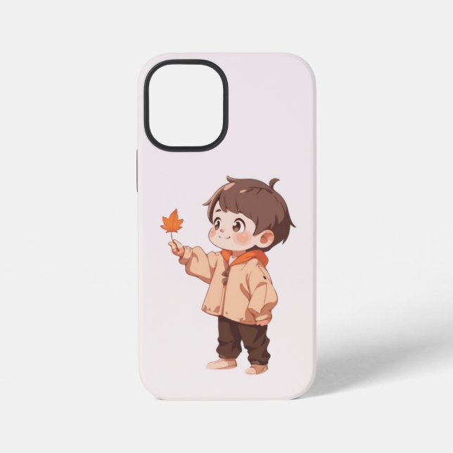 Autumn leaf held by a cute little boy iPhone case (Back)