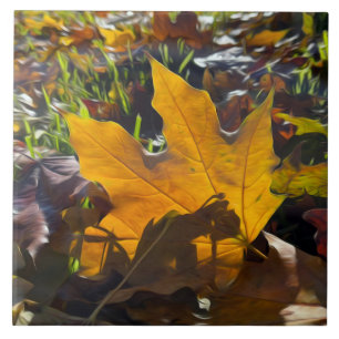 Autumn leaf in the sun tile