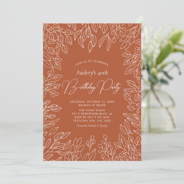 Autumn Leaf | Modern Fall Birthday Party Invitation (Standing Front)