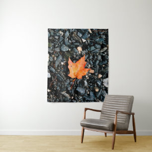 Autumn Leaf on Black Rocks Tapestry