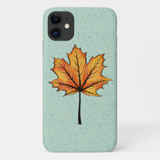 Autumn Leaf On Blue Decorative Botanical Art iPhone 11 Case