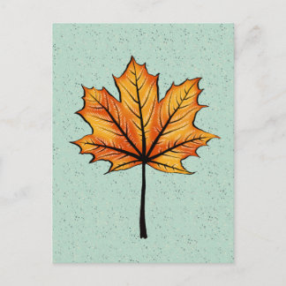 Autumn Leaf On Blue Decorative Botanical Art Postcard