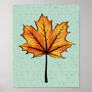 Autumn Leaf On Blue Decorative Botanical Art Poster