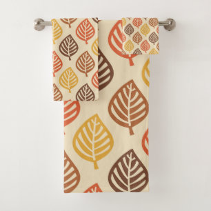 Autumn Leaf Pattern in Fall Colours Bath Towel Set