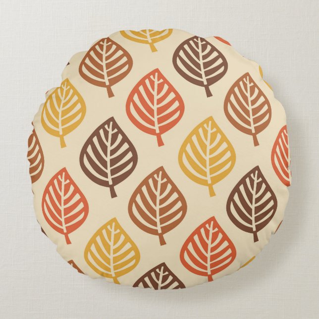 Autumn Leaf Pattern in Fall Colours Round Cushion (Front)