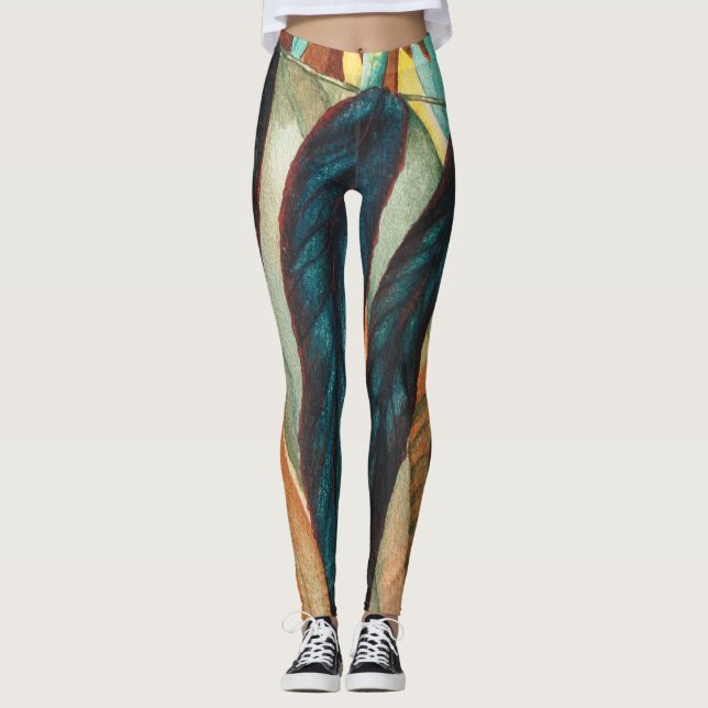 autumn leaf pattern with coloured shapes contempor leggings (Front)